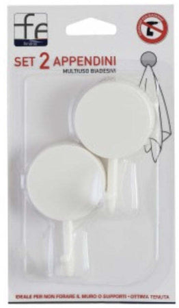Set 2 appendini multiuso biadesivi in plastica bianca