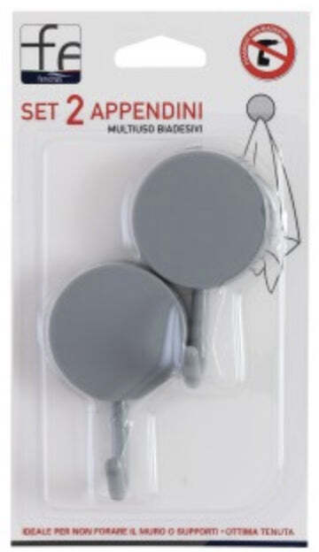 Set 2 appendini multiuso biadesivi in plastica grigio