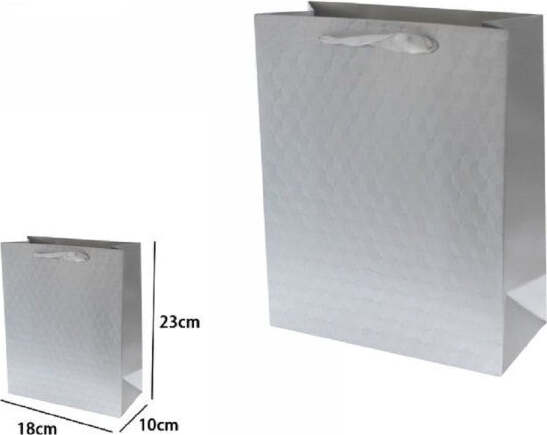 Set-2-Borse-Buste-Regalo-Shopper-Grigia-Goffrata-Manico-Tessuto-23x18x10cm-69932