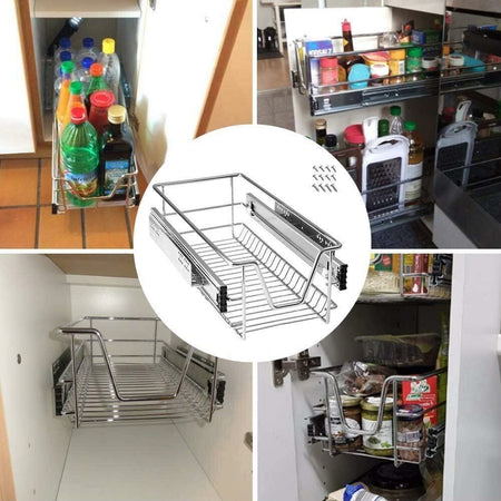 Set-2-Cassetti-Cassetto-Telescopico-Cucina-30cm-Cestello-Estraibile-Salvaspazio