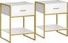 Set-2-Comodini-Moderni-con-Cassetto-e-Ripiano-Aperto-in-MDF-e-Acciaio,-45x40x60cm,-Bianco-e-Oro-AW1831-534AW1