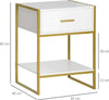 Set-2-Comodini-Moderni-con-Cassetto-e-Ripiano-Aperto-in-MDF-e-Acciaio,-45x40x60cm,-Bianco-e-Oro-AW1831-534AW1