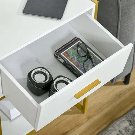 Set-2-Comodini-Moderni-con-Cassetto-e-Ripiano-Aperto-in-MDF-e-Acciaio,-45x40x60cm,-Bianco-e-Oro-AW1831-534AW1