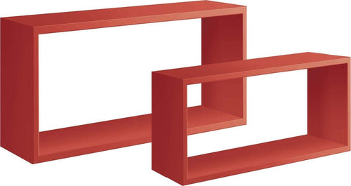 Set 2 Mensole da muro in legno, design a Cubo bislungo (ROSSO)