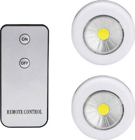 Set-2-Faretti-Cob-Controllo-Remoto-Luce-A-Led-Lampada-Armadio-Con-Telecomando