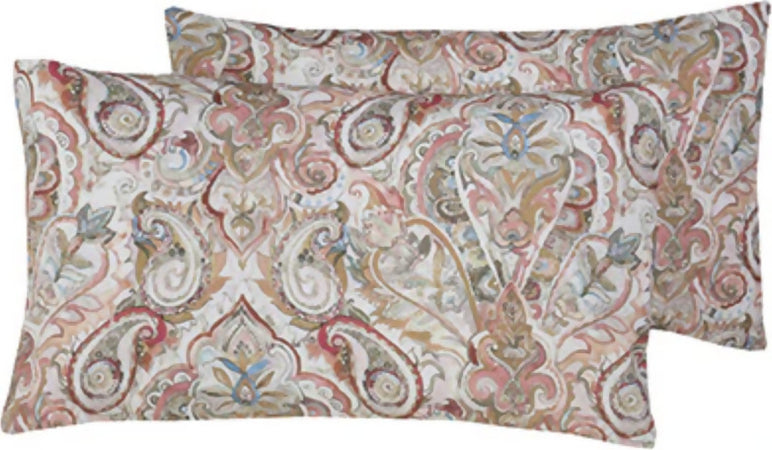 Set-2-Federe-Coppia-Di-Federe-Bifaccia-Doubleface-Stampa-Digitale-100%-Cotone-Made-In-Italy-Paisley-Dorado-/bianco