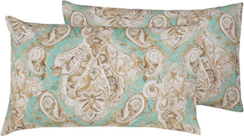 Set-2-Federe-Coppia-Di-Federe-Bifaccia-Doubleface-Stampa-Digitale-100%-Cotone-Made-In-Italy-Paisley-Verde-/bianco