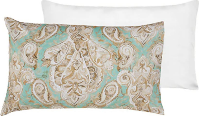 Set-2-Federe-Coppia-Di-Federe-Bifaccia-Doubleface-Stampa-Digitale-100%-Cotone-Made-In-Italy-Paisley-Verde-/bianco