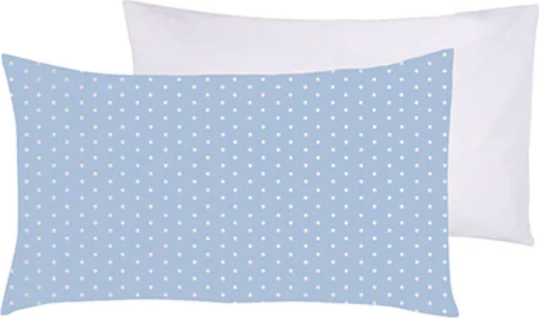 Set-2-federe-coppia-di-federe-bifaccia-doubleface-stampa-digitale-100%-cotone-Made-in-Italy-POIS-BIANCHI-SU-CELESTE