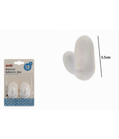 Set 2 Ganci Appendini Parete Adesivi Casa Cucina Bagno Attaccapanni Bianco 87016