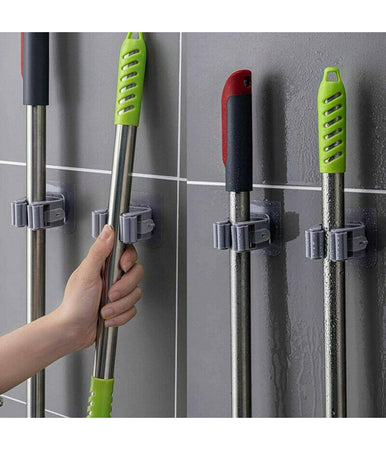 Set 2 Ganci Porta Scopa Mop Supporto Adesivo Resistente Appendino Bagno Cucina
