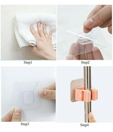 Set 2 Ganci Porta Scopa Mop Supporto Adesivo Resistente Appendino Bagno Cucina