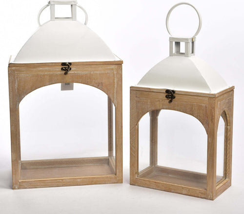 Set 2 Lanterna anticata in legno e metallo decorativa da esterno vintage Illuminazione/Illuminazione per esterni/Lanterne Decor Space - Altamura, Commerciovirtuoso.it