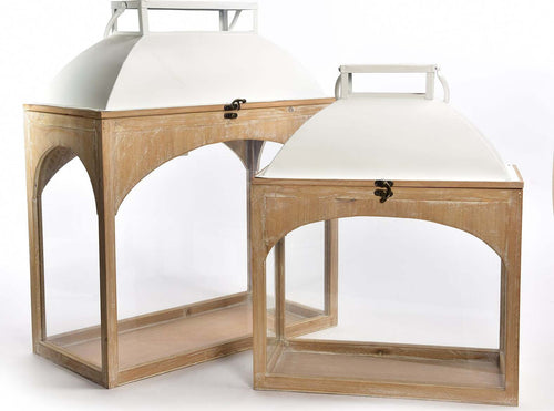 Set 2 Lanterna anticata in legno e metallo decorativa da esterno vintage Illuminazione/Illuminazione per esterni/Lanterne Decor Space - Altamura, Commerciovirtuoso.it