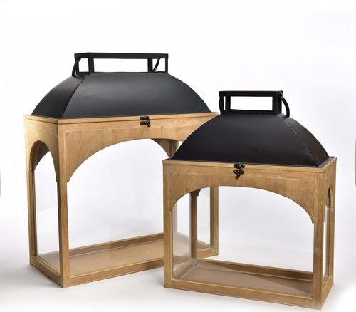 Set 2 Lanterna anticata in legno e metallo decorativa da esterno vintage Illuminazione/Illuminazione per esterni/Lanterne Decor Space - Altamura, Commerciovirtuoso.it