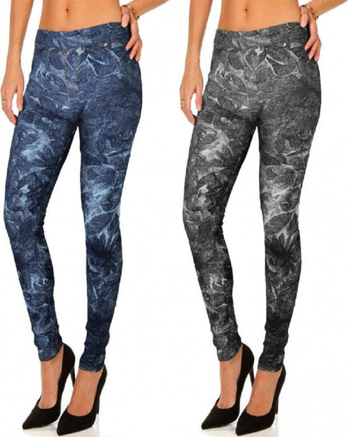 Set 2 Leggings Aderenti da Donna Stile Denim Mod. Alisya Con Trama Floreale E Tasche Moda/Donna/Abbigliamento/Leggings Trade Shop italia - Napoli, Commerciovirtuoso.it