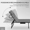 Set-2-Lettini-Prendisole-con-Schienale-Reclinabile-e-Tasca,-in-Acciaio-e-Poliestere,-65x188x36-cm,-Grigio-e-Nero-84G-268V01GY