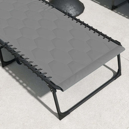 Set-2-Lettini-Prendisole-con-Schienale-Reclinabile-e-Tasca,-in-Acciaio-e-Poliestere,-65x188x36-cm,-Grigio-e-Nero-84G-268V01GY