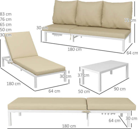 Set-2-Lettini-Prendisole-con-Schienale-Regolabile-e-Tavolino-da-Giardino-in-Vetro,-Beige-84G-337V00BG