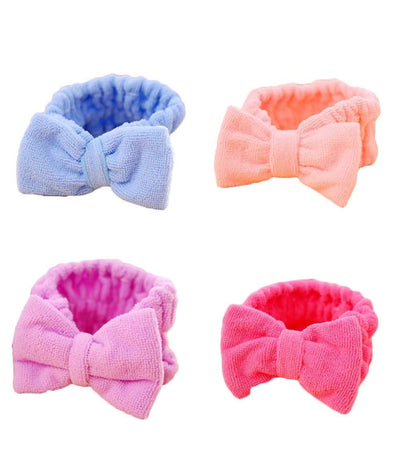 Set 2 Pezzi Fascia Elastica Capelli Fiocco Trucco Make Up Microfibra Doccia