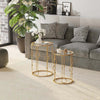 Set-2-Pezzi-Tavolini-da-Caffè-Design-Elegante-con-Motivi-a-Cerchio,-Metallo-e-Vetro-Temperato-Φ41x57cm-&-Φ36x51cm,-Oro-SD9833-674SD9