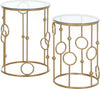 Set-2-Pezzi-Tavolini-da-Caffè-Design-Elegante-con-Motivi-a-Cerchio,-Metallo-e-Vetro-Temperato-Φ41x57cm-&-Φ36x51cm,-Oro-SD9833-674SD9