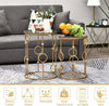 Set-2-Pezzi-Tavolini-da-Caffè-Design-Elegante-con-Motivi-a-Cerchio,-Metallo-e-Vetro-Temperato-Φ41x57cm-&-Φ36x51cm,-Oro-SD9833-674SD9