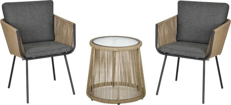Set-2-Poltroncine-con-Tavolino-da-Esterno-in-Rattan-PE-Stile-Boho,-Cachi-e-Grigio-863-066