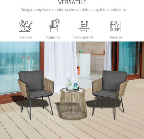 Set-2-Poltroncine-con-Tavolino-da-Esterno-in-Rattan-PE-Stile-Boho,-Cachi-e-Grigio-863-066
