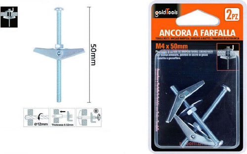 Set 2 Pz Ancora A Farfalla In Acciaio Con Dado E Rondella Tassello M4x50mm 57224 Fai da te/Ferramenta/Chiodi viti ed elementi di fissaggio/Bulloni/Bulloni di espansione Trade Shop italia - Napoli, Commerciovirtuoso.it