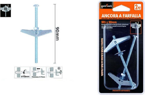 Set 2 Pz Ancora A Farfalla In Acciaio Con Dado E Rondella Tassello M5x90mm 57227 Fai da te/Ferramenta/Chiodi viti ed elementi di fissaggio/Bulloni/Bulloni di espansione Trade Shop italia - Napoli, Commerciovirtuoso.it