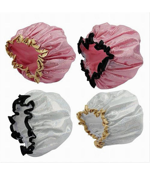 Set 2 Pz Cuffia Doccia Bagno Elastico Bordino Brillantini Protegge Capelli 79483