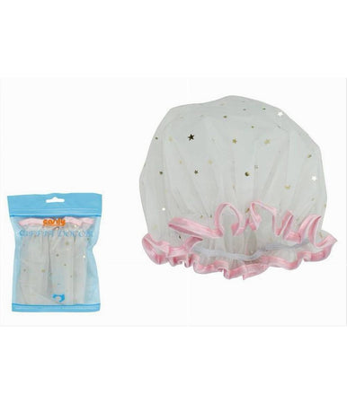 Set 2 Pz Cuffia Doccia Bagno Elastico Bordino Rosa Stelle Protegge Capelli 79607