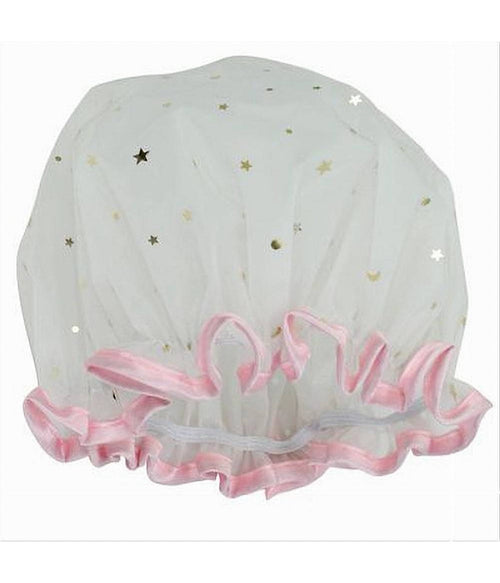 Set 2 Pz Cuffia Doccia Bagno Elastico Bordino Rosa Stelle Protegge Capelli 79607