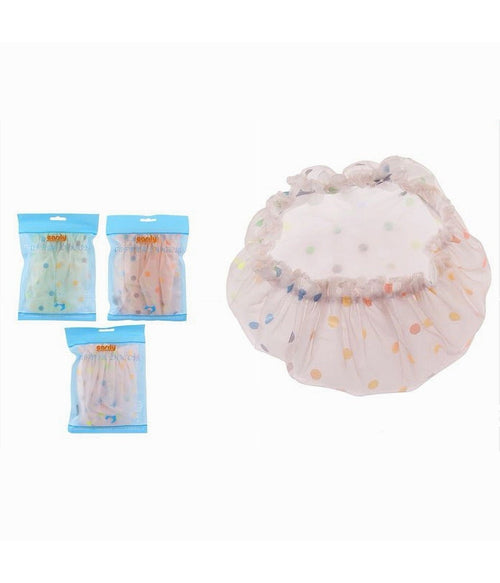 Set 2 Pz Cuffia Per Doccia Bagno Colorata A Pois Elastico Protegge Capelli 87181