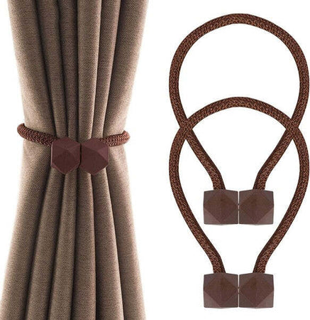 Set-2-Pz.-Fermatende-Magnetici-Per-Tenda-Moderno-Fibbia-Intrecciata-Color-Caffè
