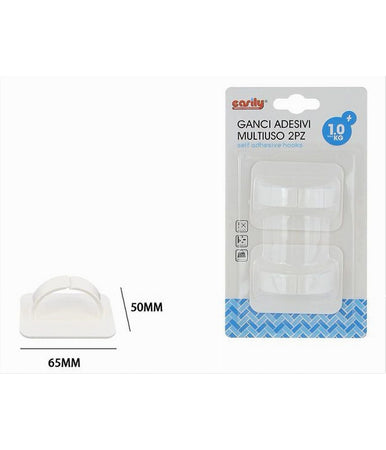 Set 2 Pz Gancio Adesivo Multiuso Asta Oggetti Da Parete Bagno Casa Bianco 87357