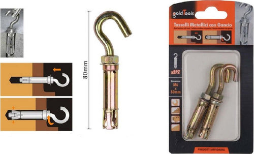 Set 2 Pz Tasselli Metallici Con Gancio Bulloni M6x80mm Accessori Minuteria 91044 Fai da te/Ferramenta/Chiodi viti ed elementi di fissaggio/Tasselli/Tasselli a T Trade Shop italia - Napoli, Commerciovirtuoso.it