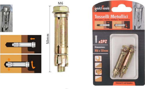 Set 2 Pz Tasselli Metallici Tassello Bulloni M6 X 50mm Accessori Minuteria 91040 Fai da te/Ferramenta/Chiodi viti ed elementi di fissaggio/Tasselli/Tasselli a T Trade Shop italia - Napoli, Commerciovirtuoso.it