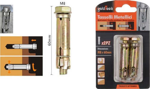 Set 2 Pz Tasselli Metallici Tassello Bulloni M8 X 60mm Accessori Minuteria 91041 Fai da te/Ferramenta/Chiodi viti ed elementi di fissaggio/Tasselli/Tasselli a T Trade Shop italia - Napoli, Commerciovirtuoso.it