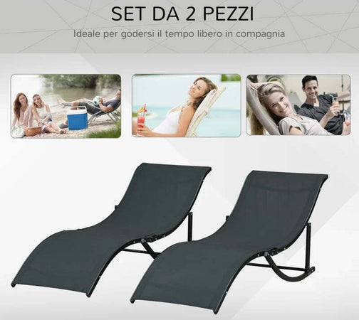 Set-2-Sdraio-da-Giardino-Pieghevoli,-Lettino-Prendisole-in-Alluminio-e-Textilene,-61x165x63cm-84B-540