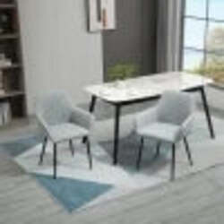 Set-2-Sedie-da-Pranzo-Imbottite-con-Rivestimento-e-Schienale,-in-Lino-e-Gambe-in-Ferro,-Stile-Scandinavo,-59.5x56.5x81-cm,-Grigio-DR4835-290GYDR4