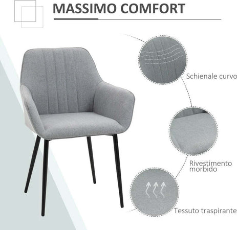 Set-2-Sedie-da-Pranzo-Imbottite-con-Rivestimento-e-Schienale,-in-Lino-e-Gambe-in-Ferro,-Stile-Scandinavo,-59.5x56.5x81-cm,-Grigio-DR4835-290GYDR4