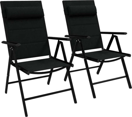 Set-2-Sedie-Pieghevoli-con-Schienale-Reclinabile-e-Poggiatesta,-in-Alluminio-e-Poliestere,-54x67x108-cm,-Nero-84G-383V00BK