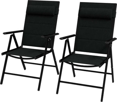 Set-2-Sedie-Pieghevoli-con-Schienale-Reclinabile-e-Poggiatesta,-in-Alluminio-e-Poliestere,-54x67x108-cm,-Nero-84G-383V00BK