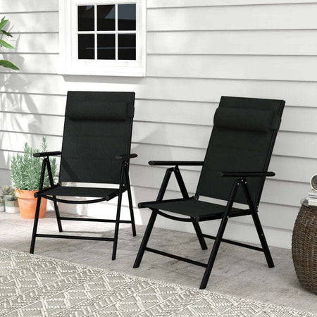 Set-2-Sedie-Pieghevoli-con-Schienale-Reclinabile-e-Poggiatesta,-in-Alluminio-e-Poliestere,-54x67x108-cm,-Nero-84G-383V00BK