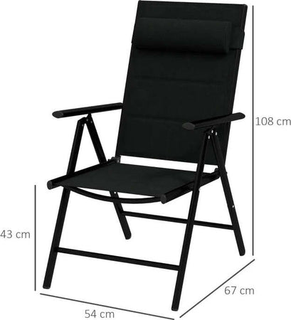 Set-2-Sedie-Pieghevoli-con-Schienale-Reclinabile-e-Poggiatesta,-in-Alluminio-e-Poliestere,-54x67x108-cm,-Nero-84G-383V00BK