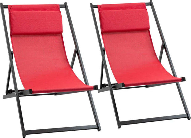 Set-2-Sedie-Poltrona-Sdraio-da-Esterni,-Pieghevoli-e-Reclinabili,-in-Alluminio,-Rosso,-96.5-x-58-x-91.5cm-84B-342WR
