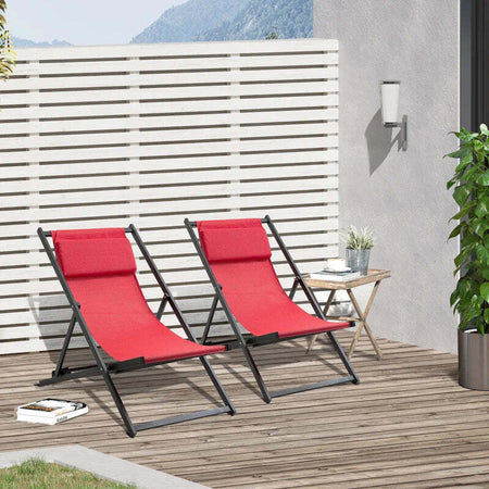 Set-2-Sedie-Poltrona-Sdraio-da-Esterni,-Pieghevoli-e-Reclinabili,-in-Alluminio,-Rosso,-96.5-x-58-x-91.5cm-84B-342WR
