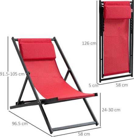 Set-2-Sedie-Poltrona-Sdraio-da-Esterni,-Pieghevoli-e-Reclinabili,-in-Alluminio,-Rosso,-96.5-x-58-x-91.5cm-84B-342WR